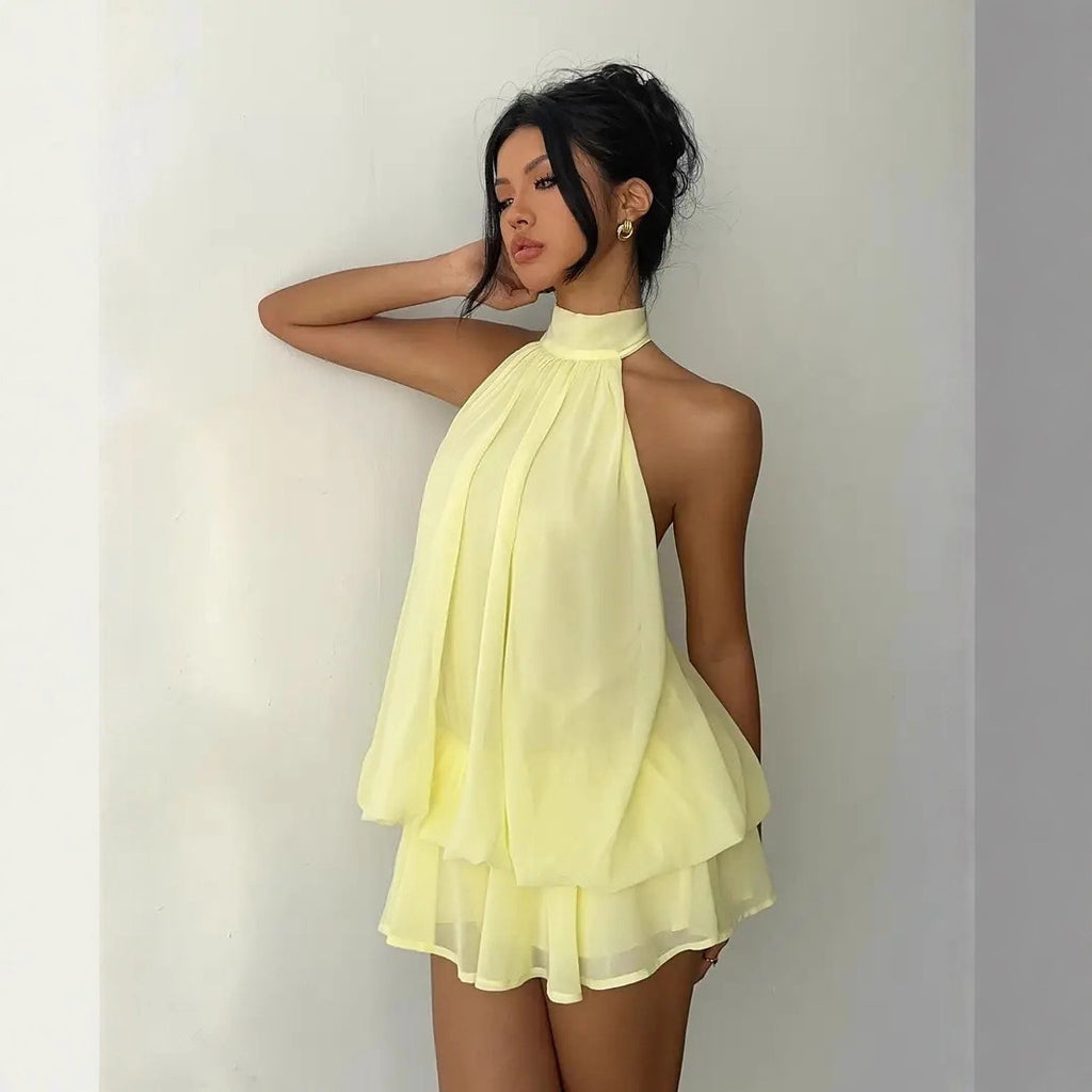 Women Halter Neck Chiffon A-Line Dress - Rimeen.com