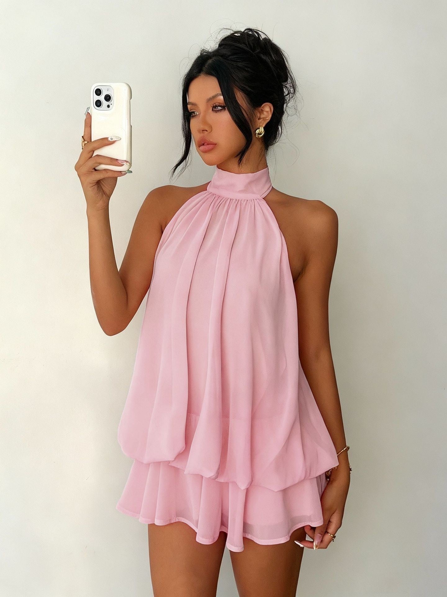 Women Halter Neck Chiffon A-Line Dress - Rimeen.com