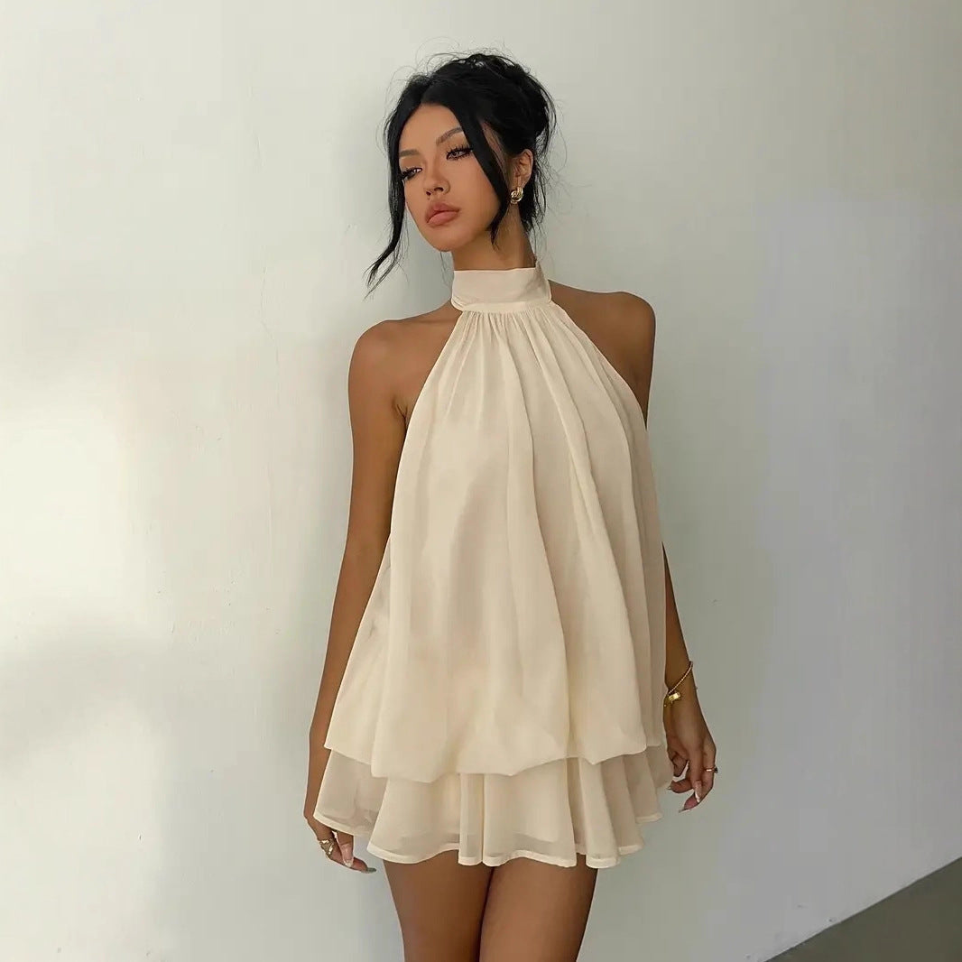 Women Halter Neck Chiffon A-Line Dress - Rimeen.com