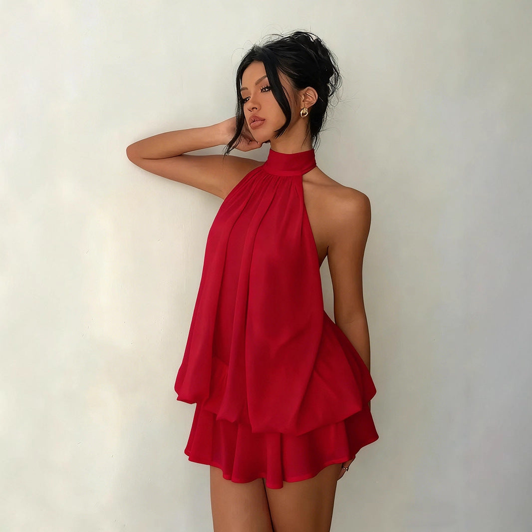 Women Halter Neck Chiffon A-Line Dress - Rimeen.com