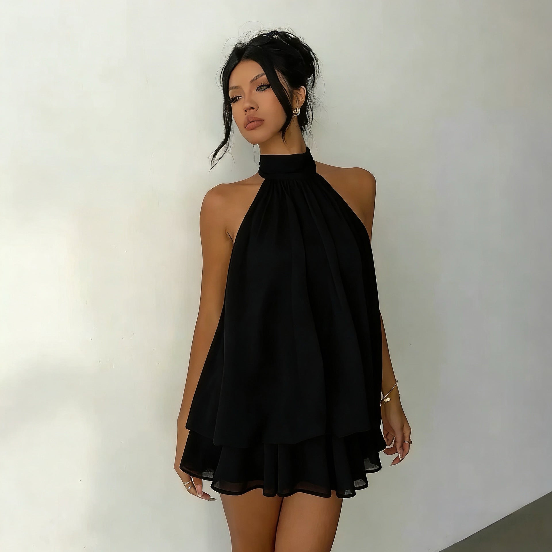 Women Halter Neck Chiffon A-Line Dress - Rimeen.com