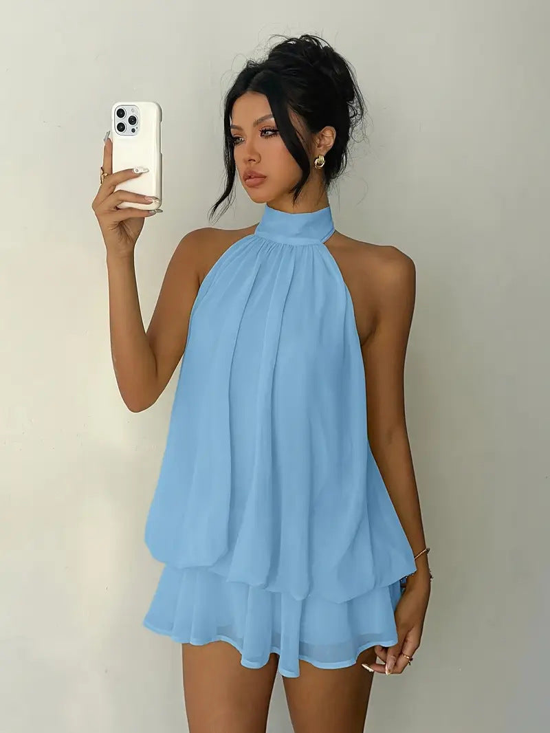 Women Halter Neck Chiffon A-Line Dress - Rimeen.com
