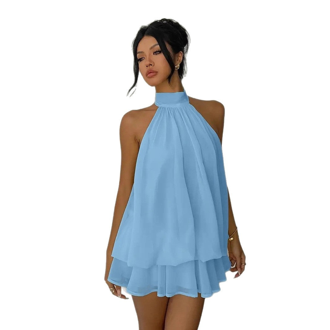 Women Halter Neck Chiffon A-Line Dress - Rimeen.com