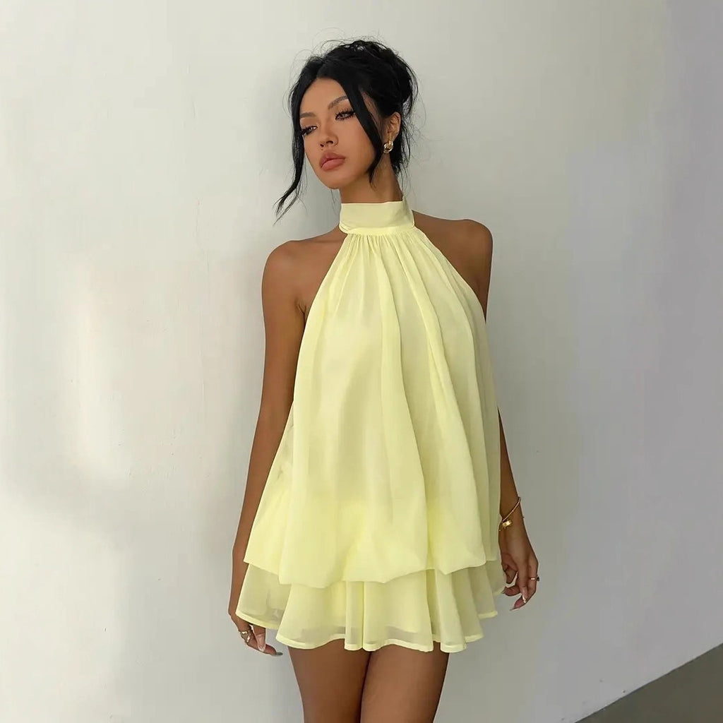 Women Halter Neck Chiffon A-Line Dress - Rimeen.com