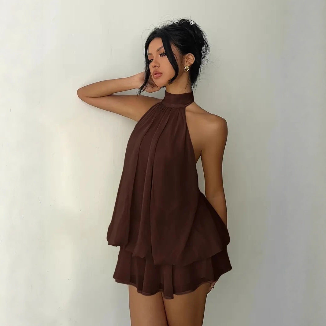 Women Halter Neck Chiffon A-Line Dress - Rimeen.com